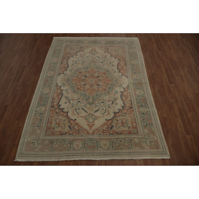 Hand Knotted Oriental 100% Wool Carpet Traditional Floral Beige & Ivories Ziegler Area Rug - 9' 6'' X 6' 9''