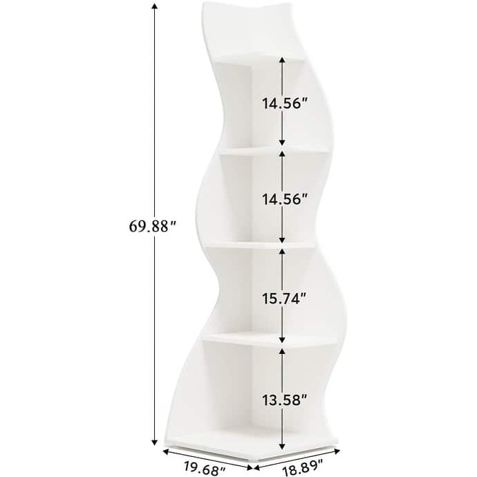 Corner Shelf Bookcase Bookshelf with Unique Shape for Living Room, Home Office