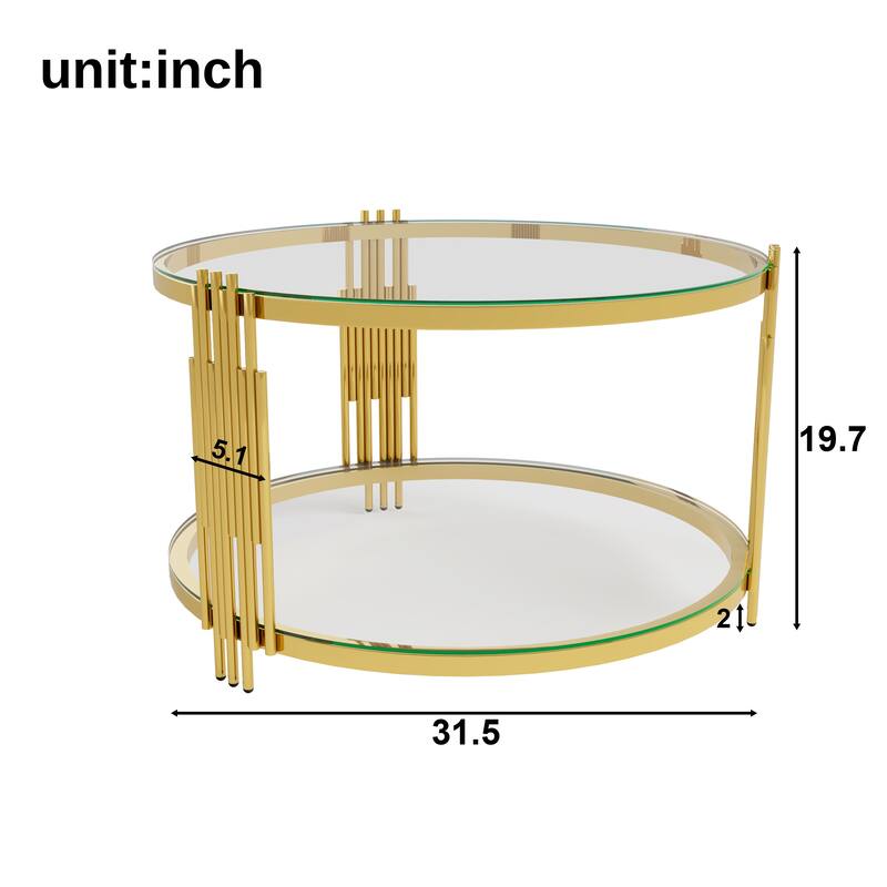 Glass Coffee Table Set of 3, Includes 1 Coffee Table & 2 End Tables, Luxury Living Room Table Set with Glass Top and Lower Shelf