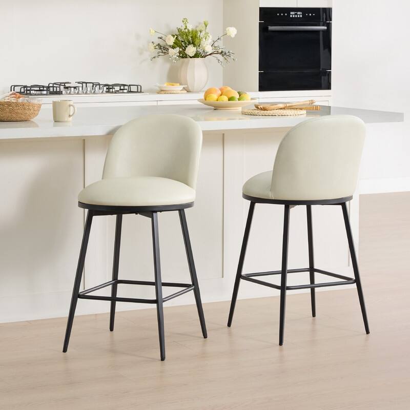 Beverly Swivel Counter Bar Stool Set 26 in Barstools with Metal Frame - Set of 2 - Cream