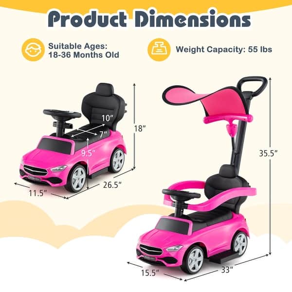 3-in-1 Mercedes-Benz Ride-On Push Car With Music, Storage, Adjustable Canopy, And Safety Bar For Toddlers - Buybuy BABY - 35629239