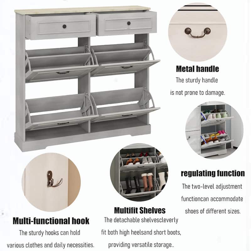 Shoe Storage Cabinet with 4 Flip Drawers, 2-Drawer Entryway Organizer Entryway Cabinet Hallway Cabinet