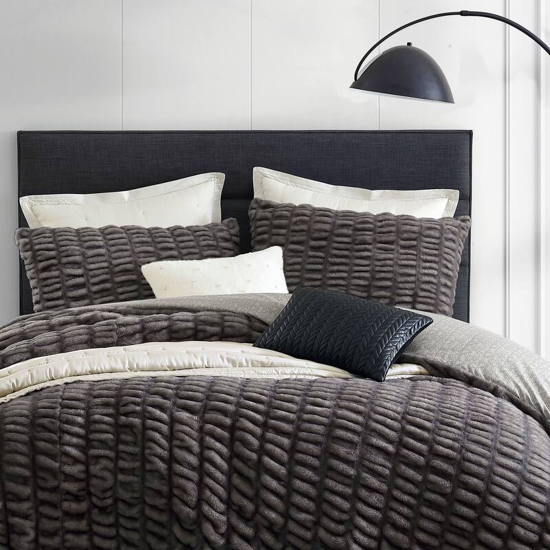 KARL LAGERFELD PARIS Ruched Faux Fur Duvet Set