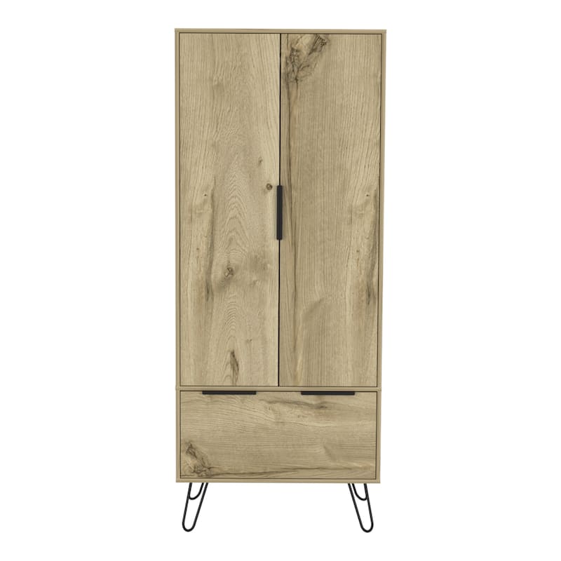 HomeRoots 74" Oak Wood Two Door Single Drawer Combo Dresser