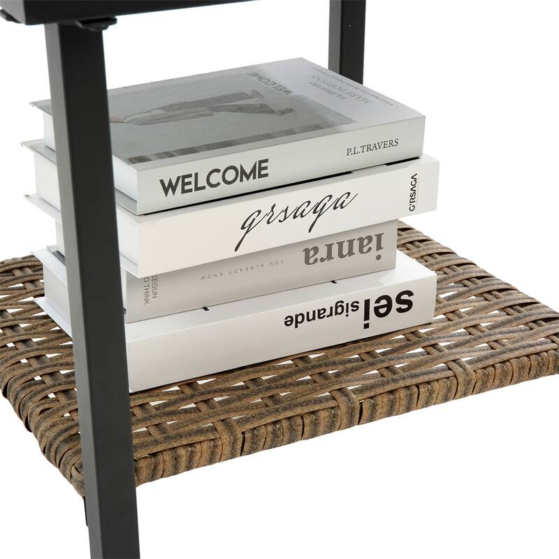 3 PCS Outdoor Rocking Rattan Set with Steel Frame