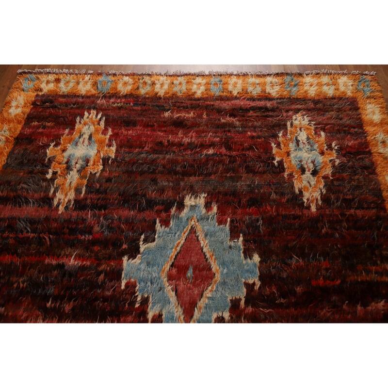 Hand Knotted Oriental 100% Wool Carpet Modern Tribal Red Moroccan Area Rug - 9' 9'' X 6' 8''