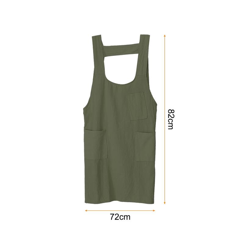 Cross Back Cotton Chef Aprons Kitchen Cooking Apron with 3 Pockets - 80x60cm - Green