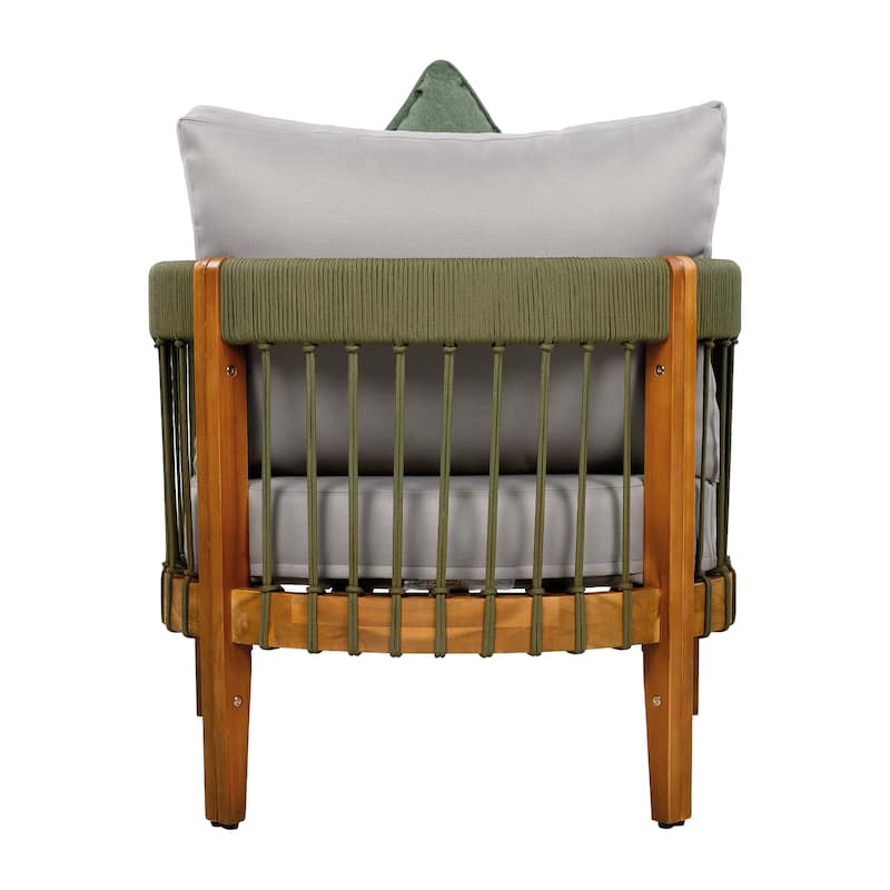 Acacia Wood Outdoor Club Chair Handwoven Rope Curved Backrest Water-Resistant Porch