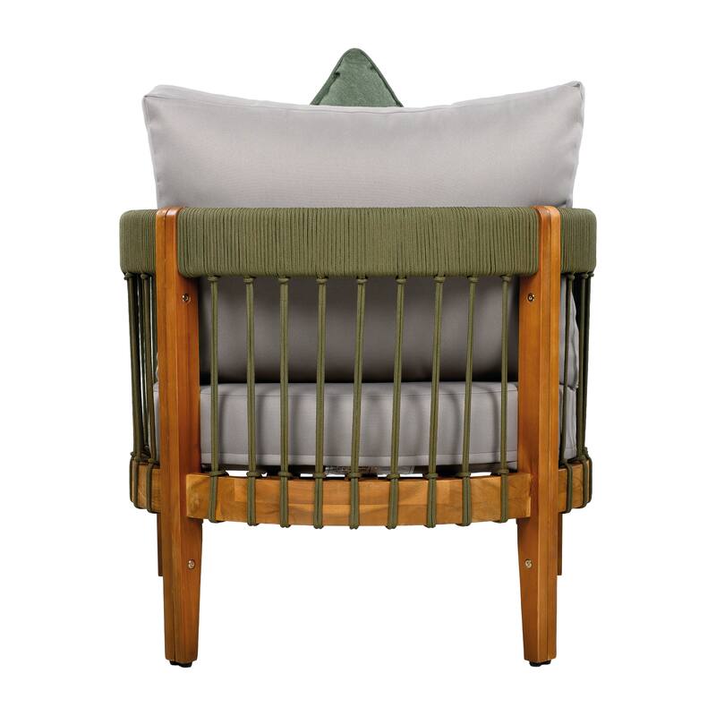 Acacia Wood Outdoor Club Chair with Handwoven Rope Accents & Curved Backrest - Water-Resistant with Removable Cushions