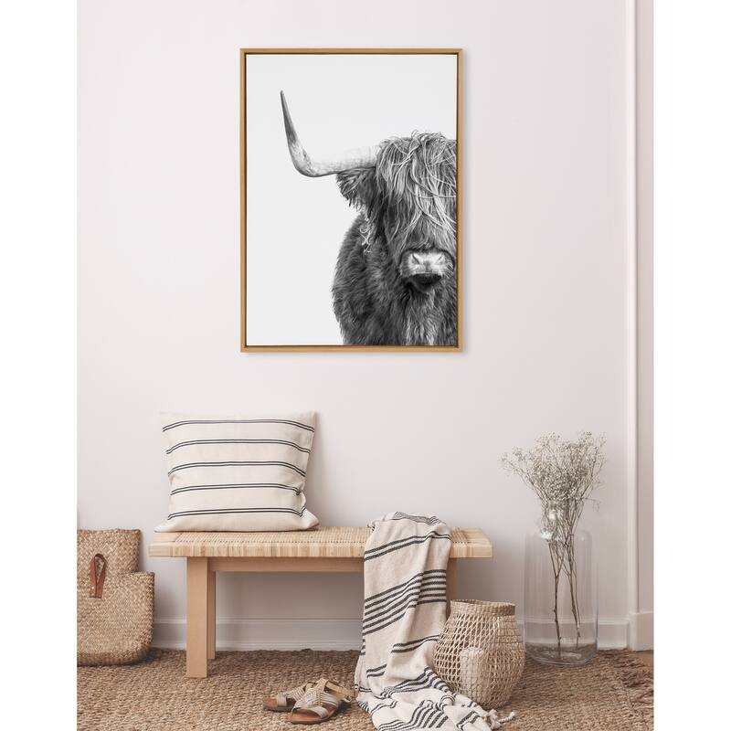 Kate and Laurel Sylvie BW Highland Cow 1 Framed Canvas by Amy Peterson