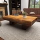 preview thumbnail 8 of 14, Brown Wood Handmade Live Edge T Stand Living Room Coffee Table with Block Legs