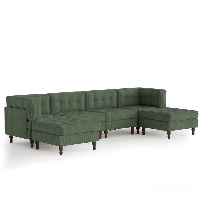 130"W Corduroy Upholstered Modular Sectional Sofa with Storage Ottoman