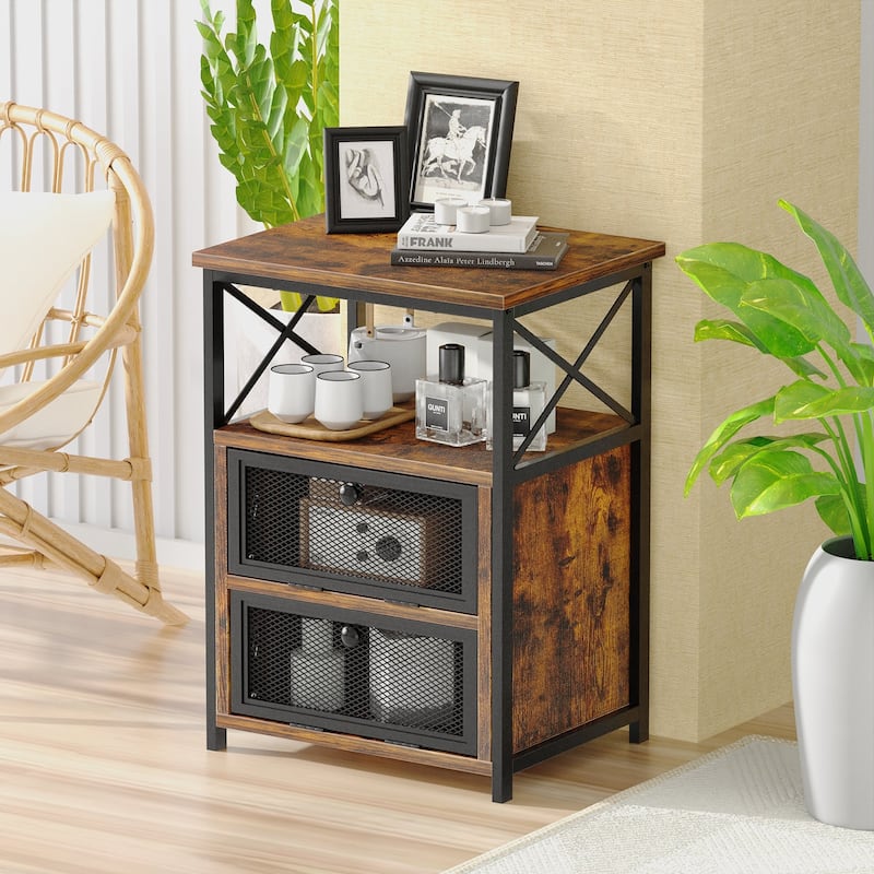 3 Piece Bedroom Set, 14.2-Inch Metal Bed Frame with Nightstand set of 2