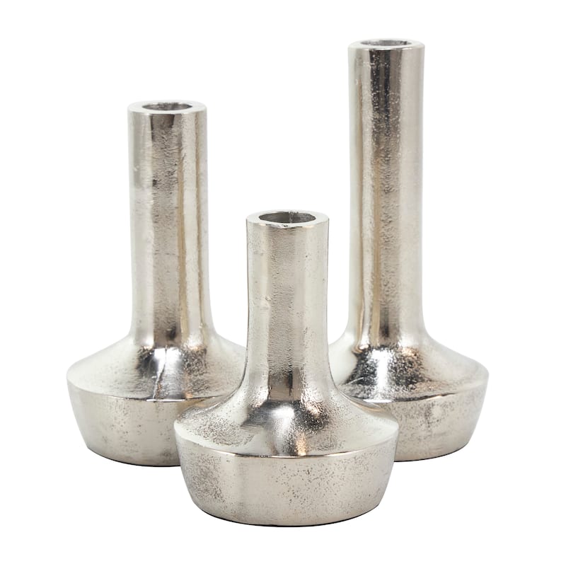 Silver Aluminum Metal Candle Holder with Rounded Bases (Set of 3)