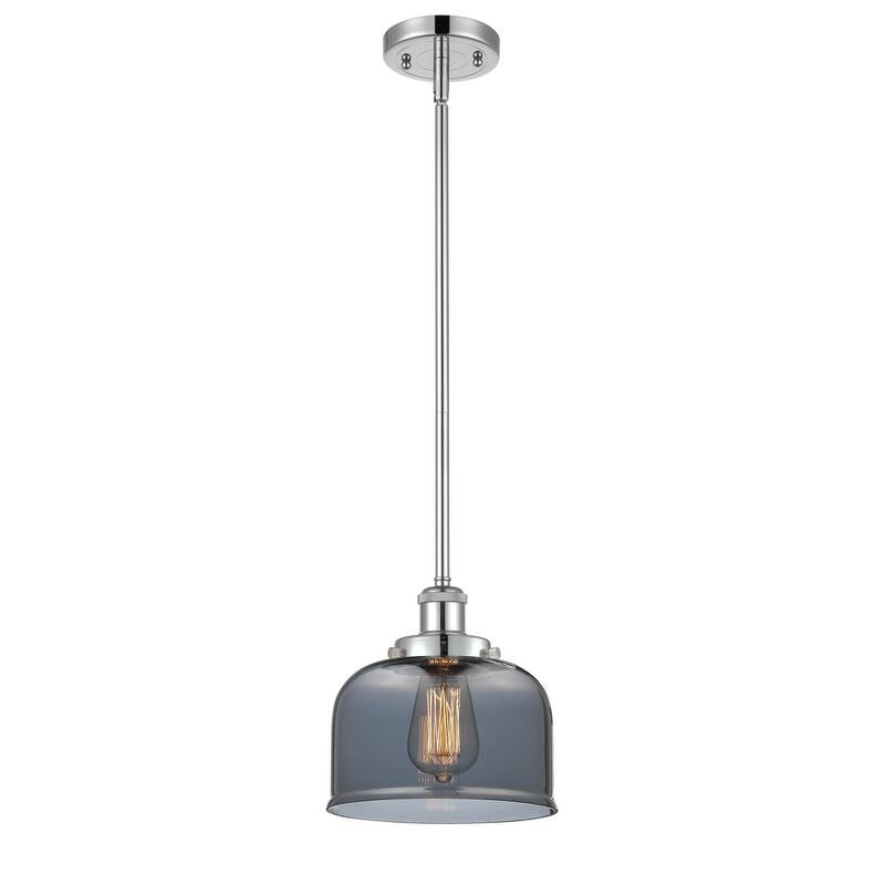 Innovations Lighting Large Bell 8" Wide Mini Pendant - Rod Hung - Polished Chrome / Plated Smoke