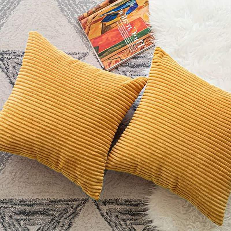 Set of 2 Decorative Corduroy Throw Pillows for Couch & Bed