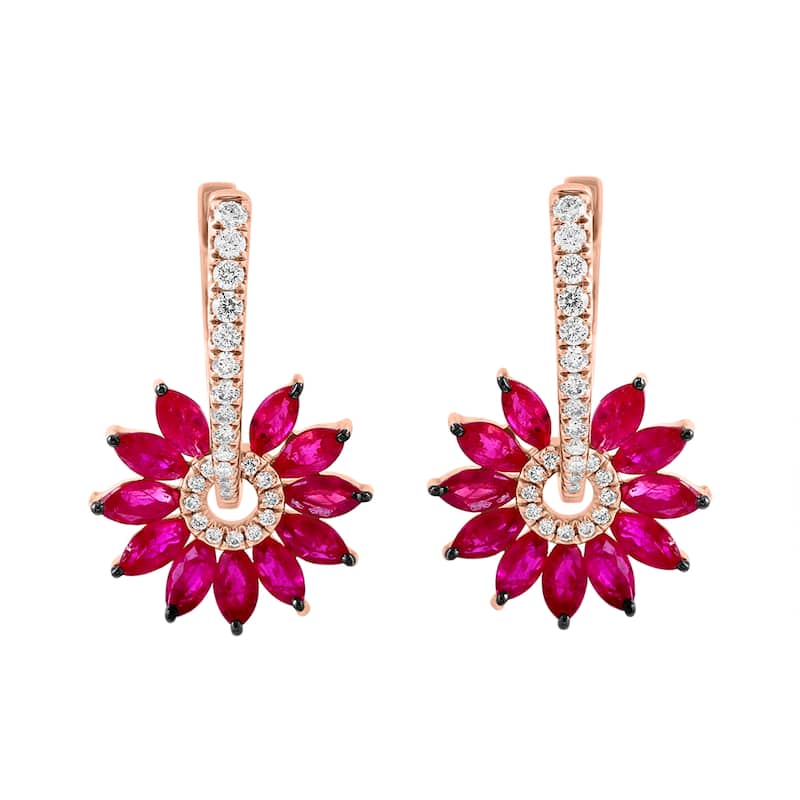 EFFY 14K Gold Diamond Ruby Drop Hoop Earrings