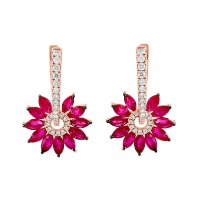 EFFY 14K Gold Diamond Ruby Drop Hoop Earrings