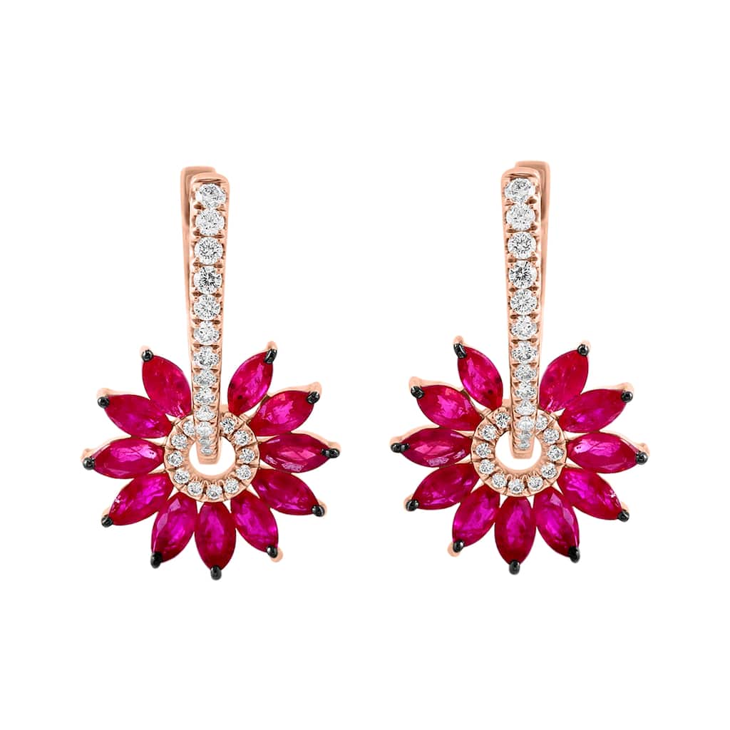 EFFY 14K Gold Diamond Ruby Drop Hoop Earrings