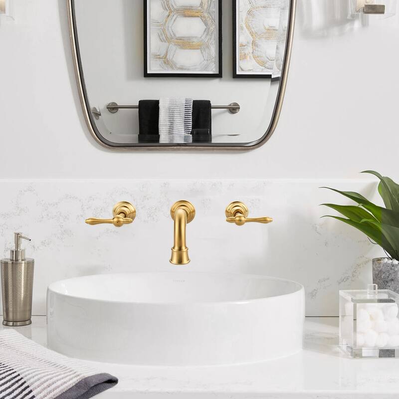 WOWOW 2 Handle Wall Mounted Antique Bathroom Sink Faucet