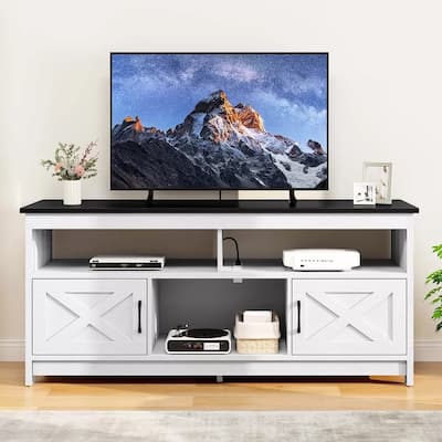 TV Stand Cabinet for Up to 65 Inch TV Console Barn Door White Black - 58 inches