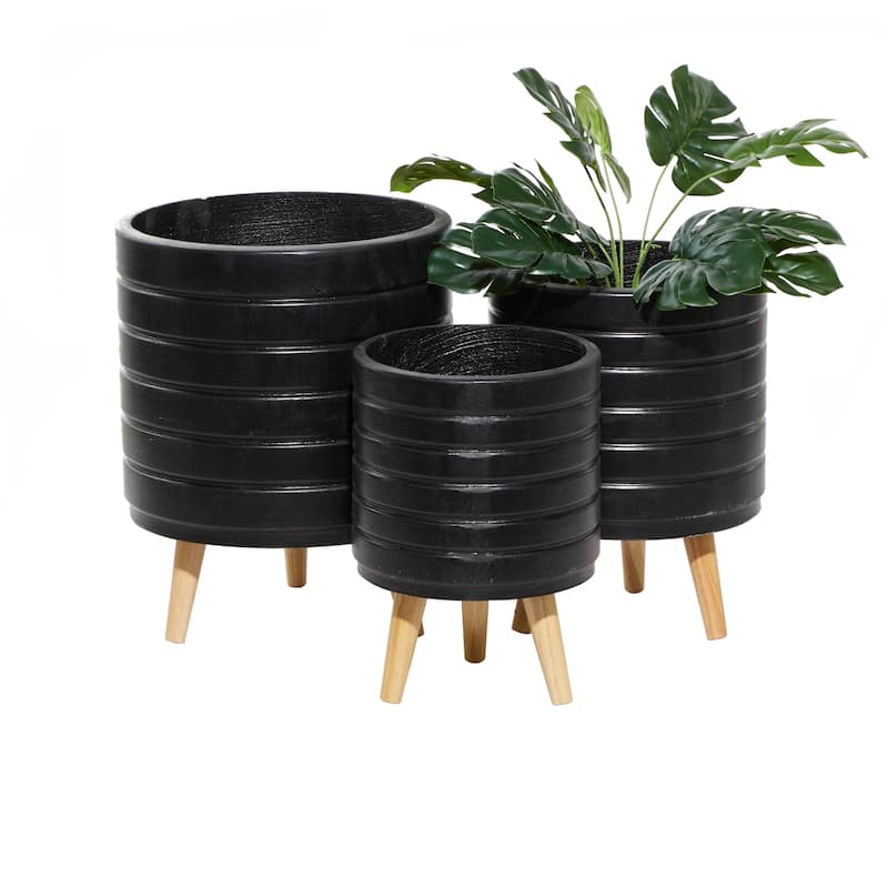 Magnesium Oxide Planter - Set of 3 - CosmoLiving by Cosmopolitan - Black