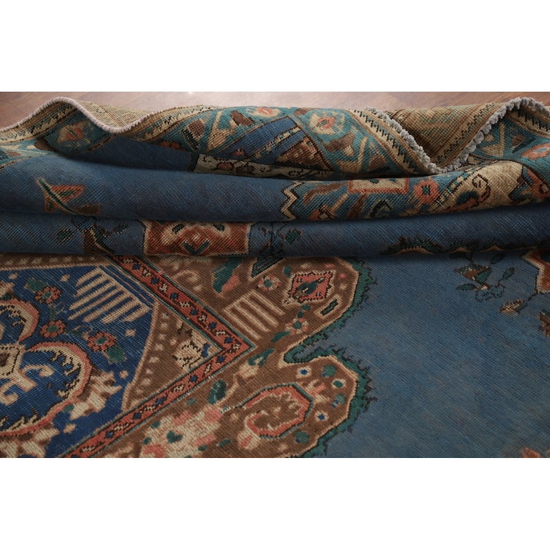 Blue Geometric Tabriz Persian Rug Traditional Handmade Wool Carpet - 7'8"x 10'8"