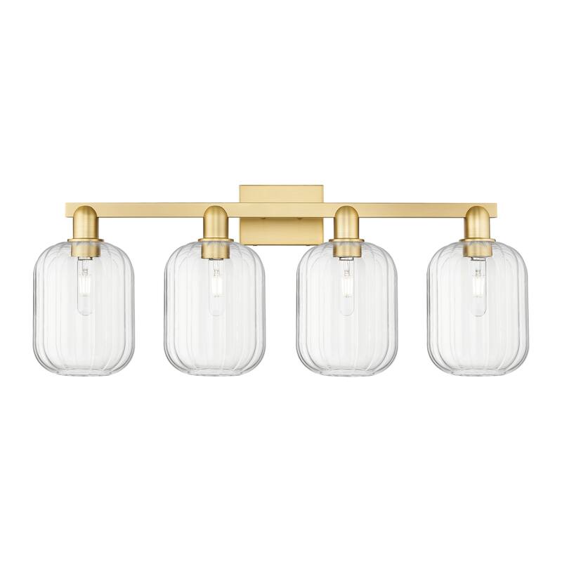 Innovations Lighting Downtown Urban - Preston - 4 Light 36" Jar Shade Bath Vanity Light - Clear/Satin Gold