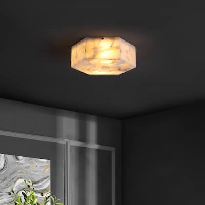SAFAVIEH Iana 2 Light 14-inch Alabaster & Metal Semi-Flush Mount - 14"W x 14"D x 5"H