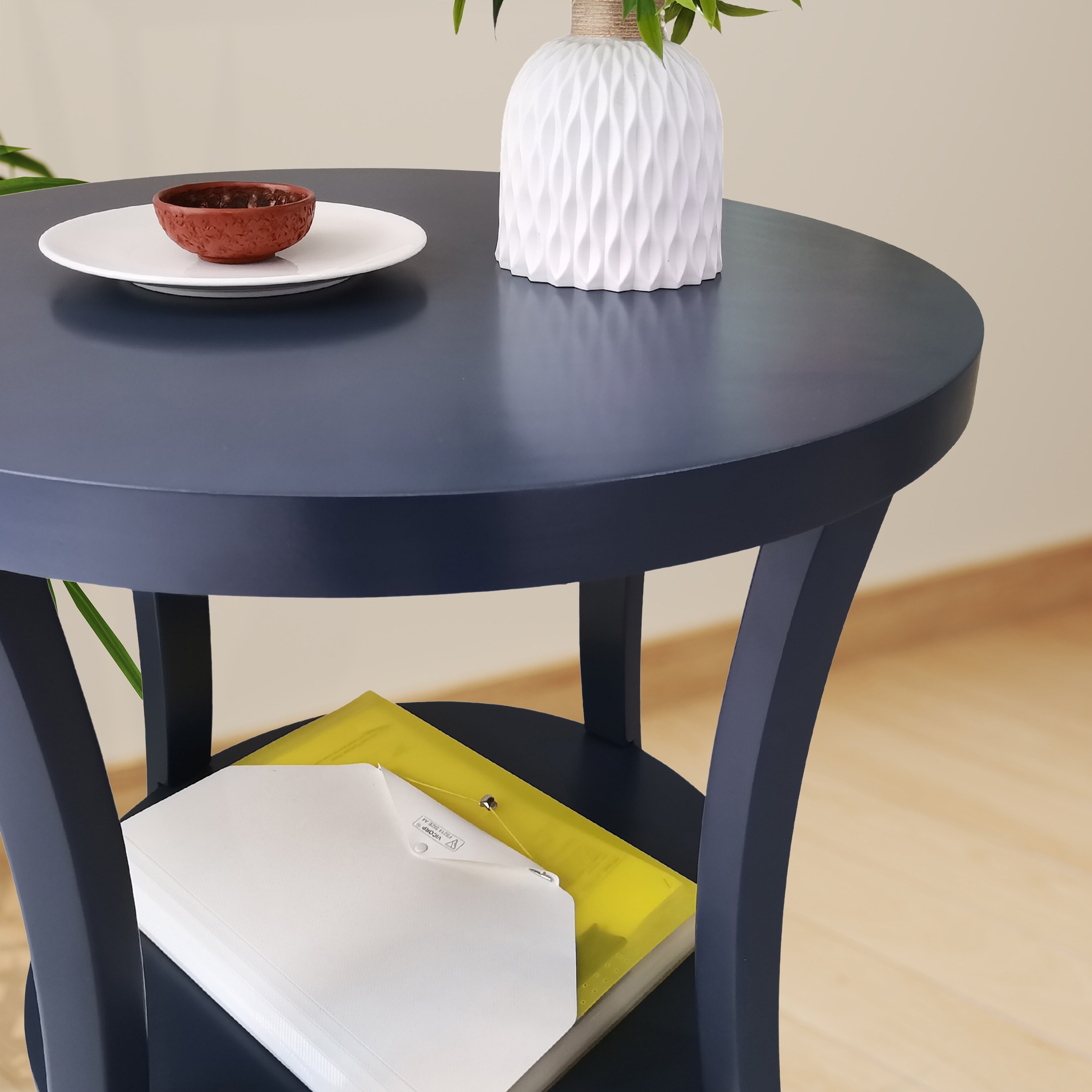 Roundhill Furniture Perth Contemporary Round Shelf End Table
