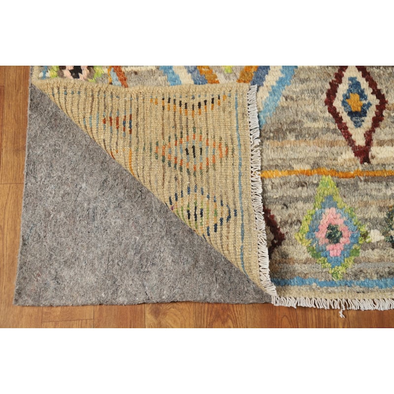 Multi-Color Geometric Moroccan Oriental Rug Hand-Knotted Wool Carpet - 7'0" x 9'7"