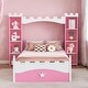 preview thumbnail 2 of 4, Castle-Shaped Twin Bed with Storage Shelf, Dreamy Kids' Platform Bed, Pink + White