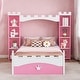 preview thumbnail 10 of 16, Castle-Shaped Twin Size Wooden Bed with Storage Shelf, Dreamy Platform Bed for Kids' Bedrooms with Cute Design, White + Pink Pink+White