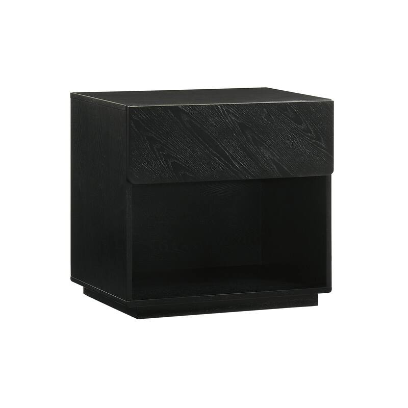 Wood Nightstand 1 Drawer Bedside Table Black Finish Modern Side Table
