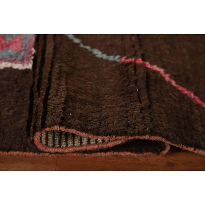 Tribal Brown Moroccan Oriental Area Rug Hand-Knotted Wool Carpet - 6'10" x 11'0"