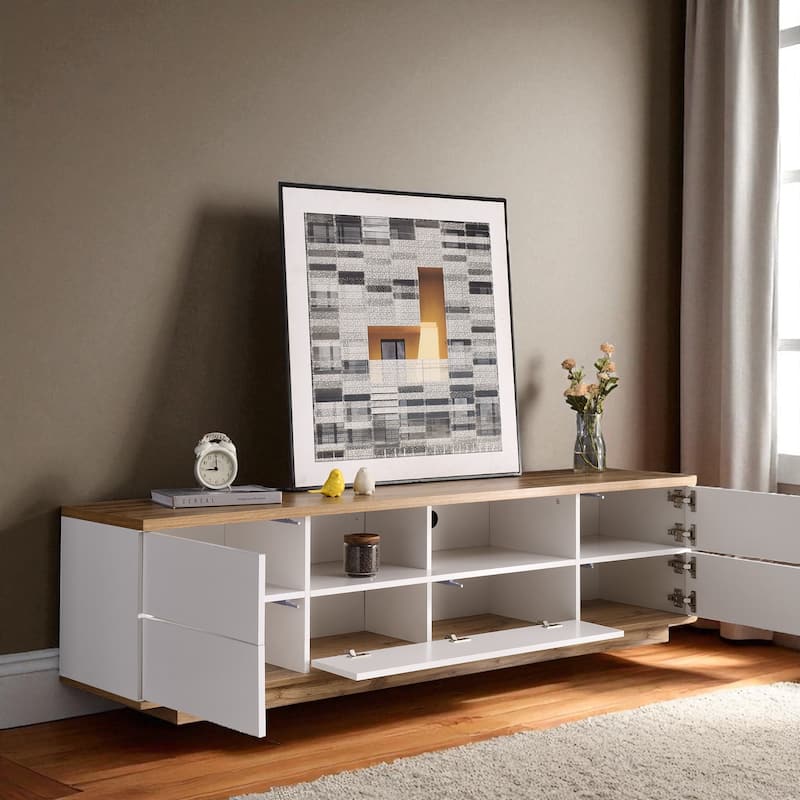 Modern 80 Inch TV Stand with Storage, Media Entertainment Console with Door Rebound Device and 8 Compartments