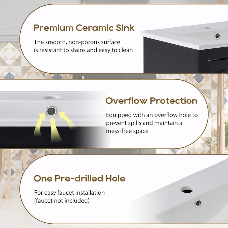 Modern 20-Inch Small Bathroom Vanity Cabinet with Ceramic Basin