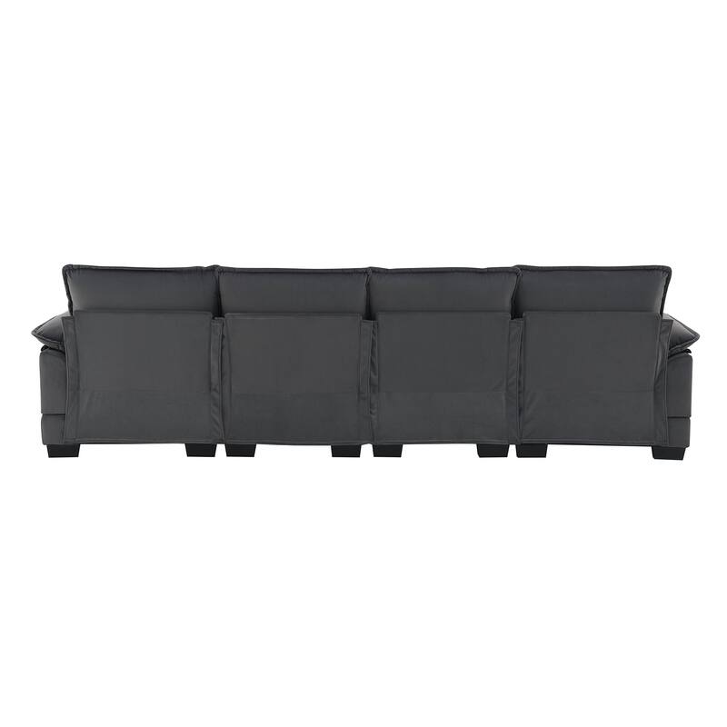 Modern U-shaped Sectional Sofa with Waist Pillows 6-seat Upholstered Symmetrical Sofa Furniture