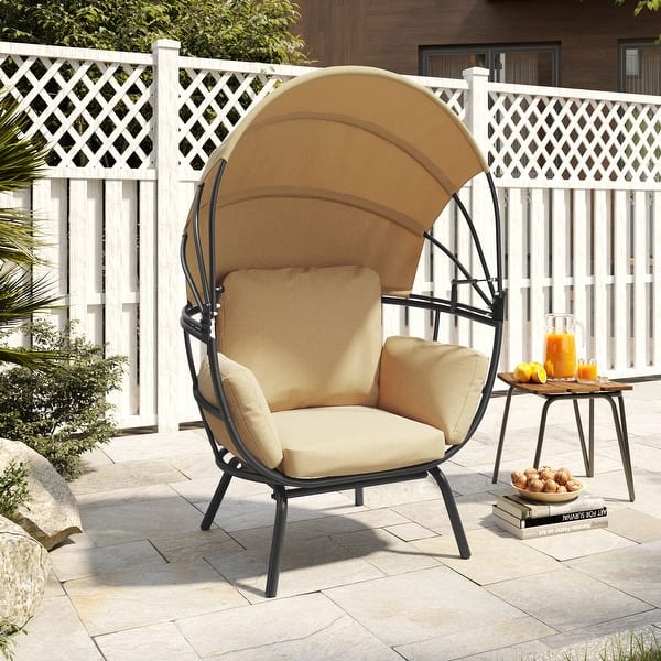 VredHom Aluminum Egg Chair with Folding Canopy and Cushions