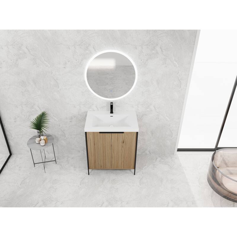 59-inch Double Sink Bathroom Vanity with Adjustable Shelves, Soft-Close Hinges, Resin Basin