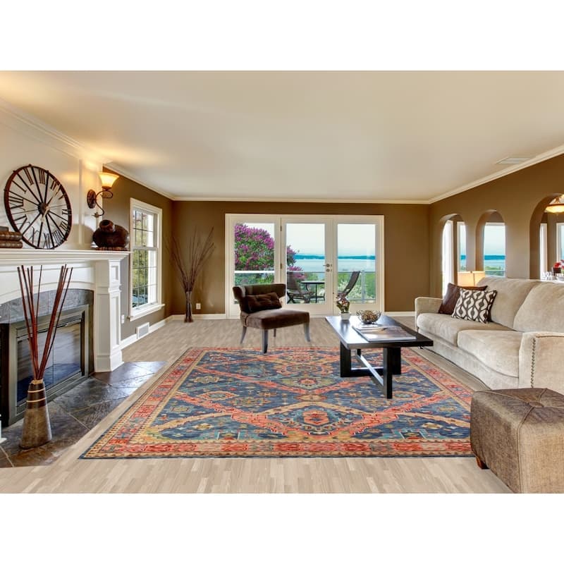 Blue Oushak Oriental Area Rug Hand-Knotted Wool Carpet - 8'11" x 11'10"