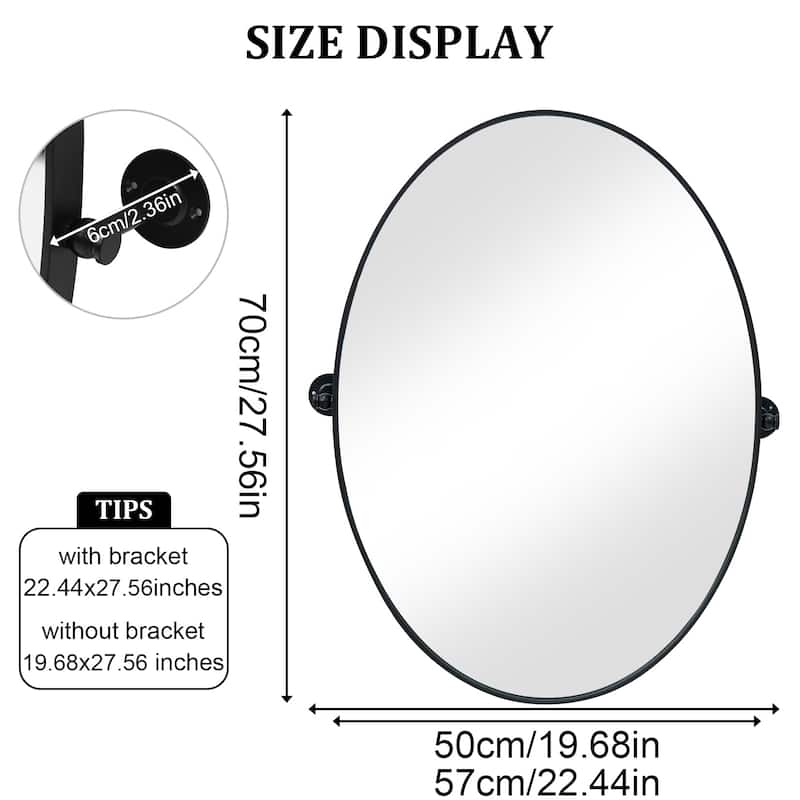 Metal Framed Pivoting Bathroom Vanity Mirror Adjustable Tilting Oval Wall Mirror Horizontal or Vertical - 19.68” x 27.56”