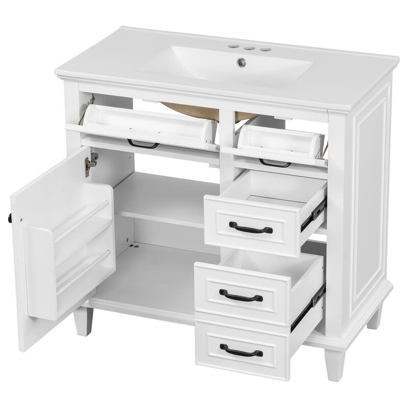 Roomfitters 36" Bathroom Vanity with Sink, Solid Wood Frame, 2 Flip Drawers & Soft-Close Cabinet with Door Rack