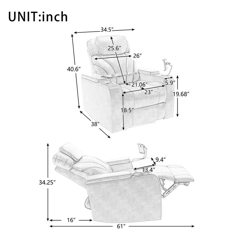 Roomfitters Electric Power Motion Recliner with USB Port, Hidden Arm Storage, Cup Holder, and Bluetooth Speaker