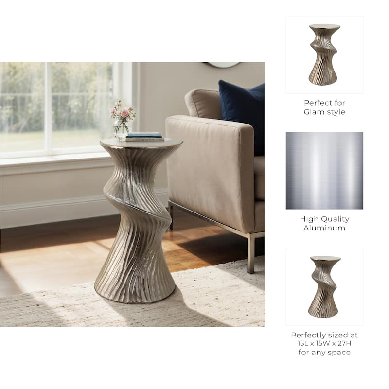 Marble Top Aluminum Side Table Round Sculptural Accent Modern