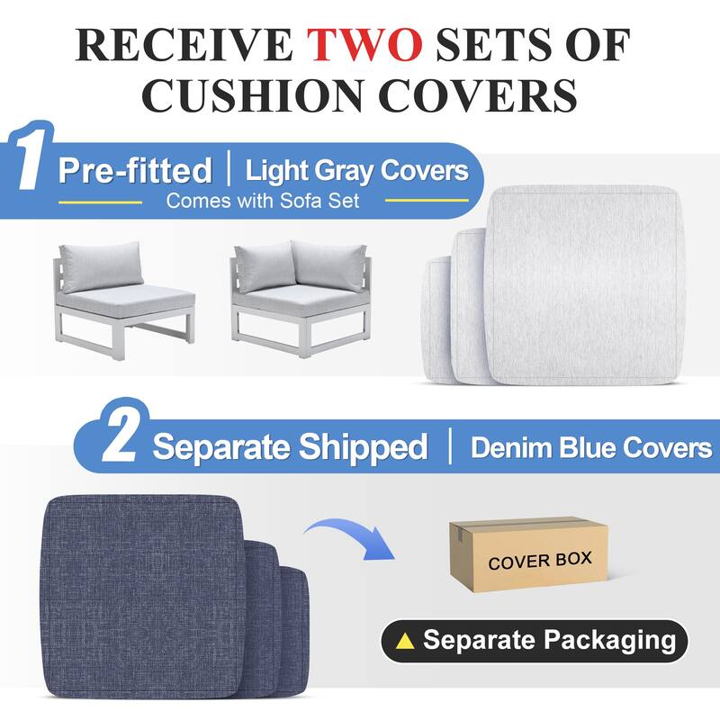 FINCATI White Aluminum Modern Patio Furniture Sectional Sofa Set with Cushion