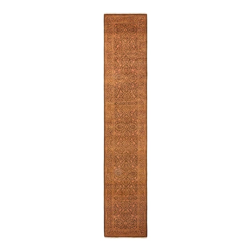Overton Hand Knotted Wool Vintage Inspired Traditional Mogul Yellow Runner Rug - 2' 8" x 14' 6"