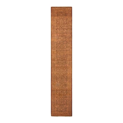 Overton Hand Knotted Wool Vintage Inspired Traditional Mogul Yellow Runner Rug - 2' 8" x 14' 6"
