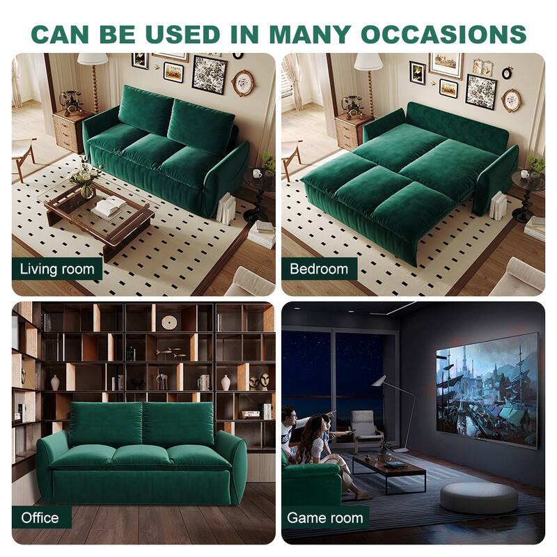 70.9" Pull Out Sofa Bed, 3-Seat Convertible Sleeper Sofa with 2-in-1 Pillow and Blanket Set, Velvet Loveseat Bed