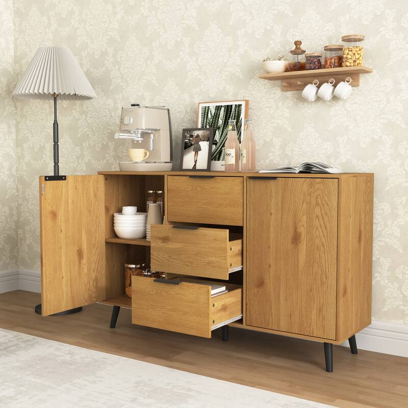 Sideboard Buffet Cabinet with 3 Drawers and 2 Doors